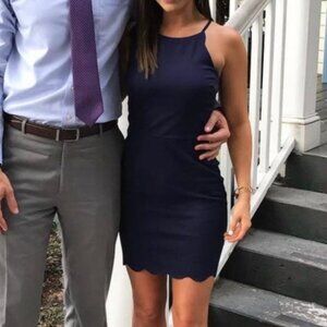 Navy Scalloped-Edge Mini Dress